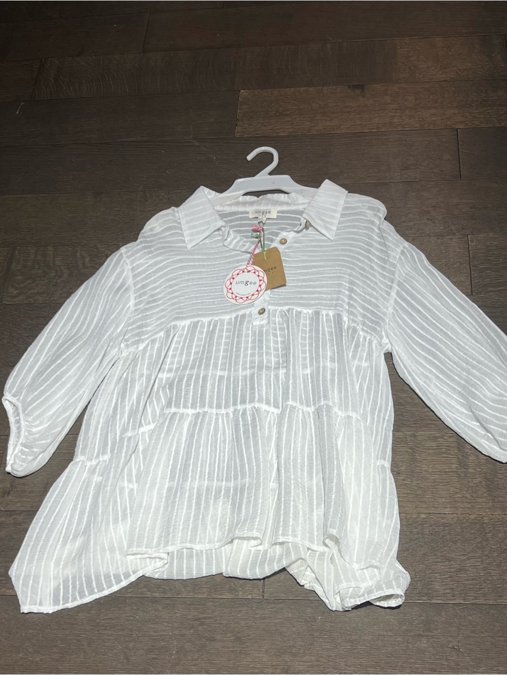 Umgee White Striped Tiered Button-Front Girls Top